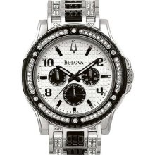 Men's Crystal Stainless Steel Sport Day Date Silver Tone Grid Patterned Dial