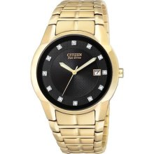 Mens Eco Drive Citizens Diamond Watch - Gold Tone - Model Bm6672-51g