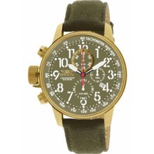 Men's Force Chronograph Gold Tone Stainless Steel Case Green Dial Leat