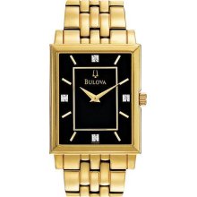 Men's Gold Tone Dress Quartz Black Dial Diamonds Link Bracelet