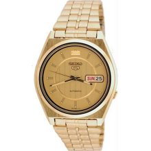 Men's Gold Tone Seiko 5 Automatic Dress Watch Gold Dial