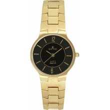 Men's Gold Tone Seville Dress Watch Black Dial