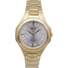 Men's Gold Tone Stainless Steel Silver Tone Dial Quartz Link Bracelet