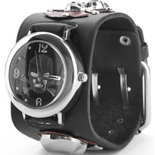 Men's PU Analog Quartz Watch Wrist with Skeleton (Black)