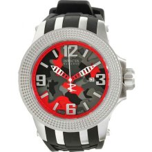 Men's Reserve Stainless Steel Case Rubber Bracelet Red Camouflage Dial Date Disp