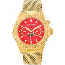 Men's Sea Wizard Gold Tone Stainless Steel Case and Mesh Bracelet Red