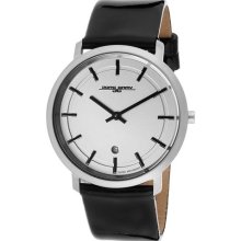 Men's Silver Dial Black Patent Genuine Leather ...