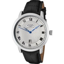 Men's Silver Textured Dial Black Leather