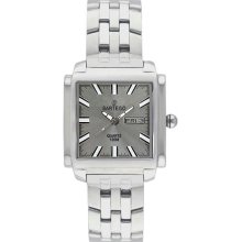 Men's Square Stainless Steel Dress Silver Tone Dial Quartz