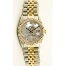 Men's Stainless Steel & Gold Datejust Model 16013 Jubilee Band MOP Diamond Dial & Diamond Bezel