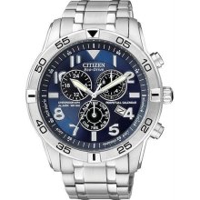 Men's Stainless Steel Case and Bracelet Eco-Drive Chronograph Alarm Perpetual Ca