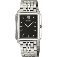 Men's Stainless Steel Dress Black Square Dial Quartz