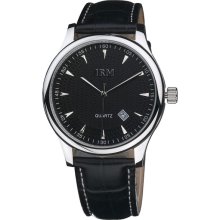 Men's Stainless Steel Watch with Black Genuine Leather Strap