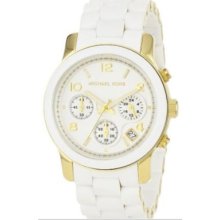 Michael Kors Mk5145 Women 2 Tone Stainless Steel Quartz Chronograph White Mk5145