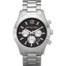 Michael Kors Stainless Steel Case and Bracelet Black Dial Chronograph