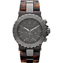 Michael Kors Turtleshell Band Gunmetal Gray Chrono Calendar Fashion Watch Mk5501