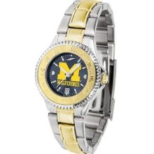 Michigan Wolverines Ladies Stainless Steel and Gold Tone Watch