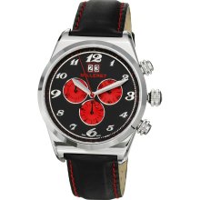 Milleret Men's 'XXL' Stainless Steel Black Red Stitching Leather Watch