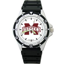 Mississippi State Bulldogs Msu Men's Large Dial Sports Watch W/rubber Bracelet