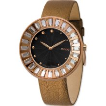 Moog Rose-pltd Crystal Bezel Black Dial Watch w/(ME-GRG) Brown Band