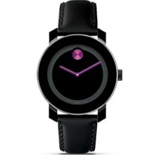 Movado Bold Women Watch Medium 36mm Black Leather Berry Aceents Swiss 3600132