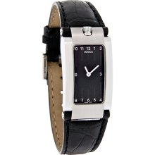 Movado Elliptica Ladies Black Leather Watch 0604704