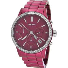 New DKNY Chronograph Ladies Analog Round Pink Aluminum Watch Bracelet Crystals