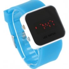 New Mirror Red Led Fashion Silicone Wrist Watch Blue