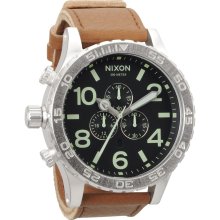 Nixon Men's '51-30' Leather Strap Chronograph Watch (Black)