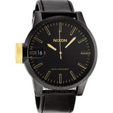 Nixon Men's Chronicle A1271041-00 Black Calf Skin Quartz Watch with Black Dial