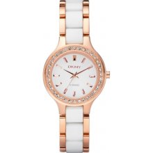 NY8141 DKNY Ladies White Ceramix Rose Gold Watch