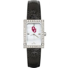 Oklahoma Sooners Ladies Allure Watch Black Leather Strap LogoArt