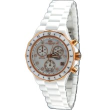 Oniss ON8203-LRG Women's White Ceramic Rose Gold Trim Watch