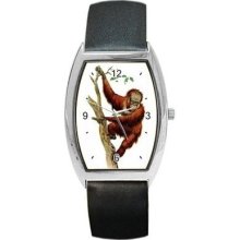 Orangutang Climbing Tree Art Unisex Barrel Wrist Watch