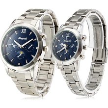 Pair of Blue Starry Alloy Sky Analog Quartz CoupleÄºs Watches (Silver)