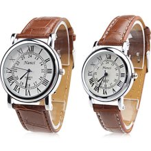 Pair of Unisex PU Quartz Analog Wrist Watch (Brown)