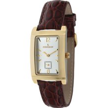 Peugeot Men's Goldtone Brown Leather Strap Watch