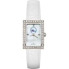 Philadelphia 76ers Women's Allure Watch with White Leather Strap