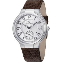 Philip Stein Watches Women's Silver Tone Dial Brown Lizard Leather Br