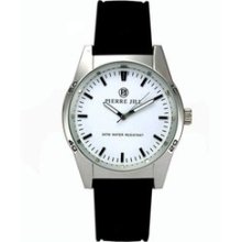 Pierre Jill Stylish Men's Watch With White Dial Silver Hands Silicone Strap