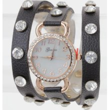 PRETTY WRAPPED BRACELET WATCH (Black/White Face/Rosegold)