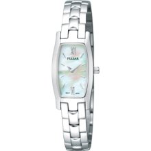 Pulsar Ladies Silver Rectangle Mother of Pearl Dial Watch