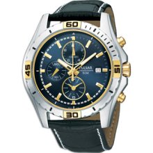 Pulsar Mens Chronographs Leather Strap Blue Dial Watch