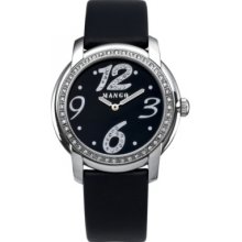 QM781.11.04 Mango Ladies Black Dial With Crystals And Black Leather St...