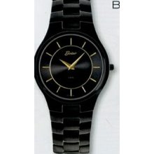 Quartzline Classic Men`s 3 Atm Super Slim Series Black Ip Plated Watch