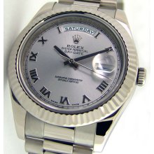 Rolex 18k White Gold President II Silver Roman Dial 218239