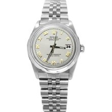 Rolex date just SS jubilee bracelet white roman dial perpetual datejust watch