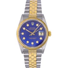 Rolex Datejust Men's 2-Tone Diamond Watch 16233 Blue Dial