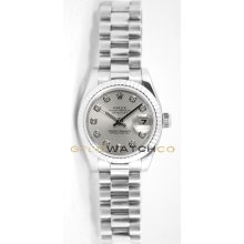 Rolex Ladys President New Style Heavy Band Model 179179 Custom Added Silver Diamond Dial