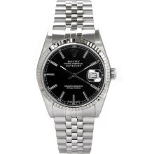 Rolex Men's Datejust Stainless Steel Fluted Black Index Dial